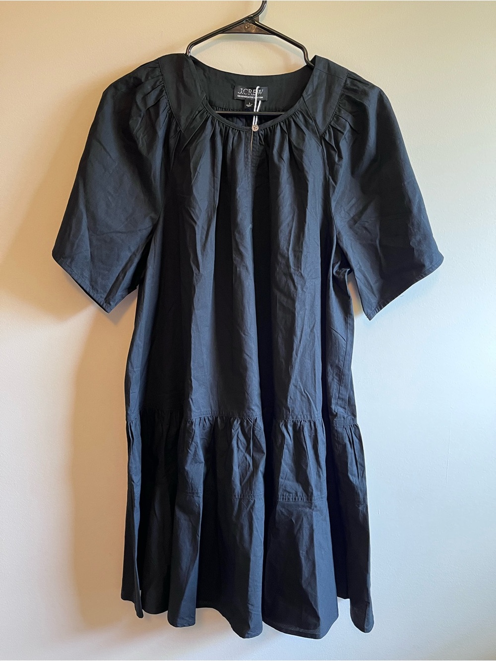 J. Crew Black Short-Sleeve Tiered Mini Dress
